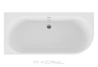 M-Acryl Balance aszimmetrikus 160x75 cm JOBBOS akril kád + fehér előlappal + króm click-Clack lefoly