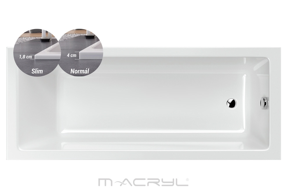M-Acryl Sandra SLIM 170x70 cm keskeny peremű, egyenes akril kád + ajándék vízszintező kádláb és pere