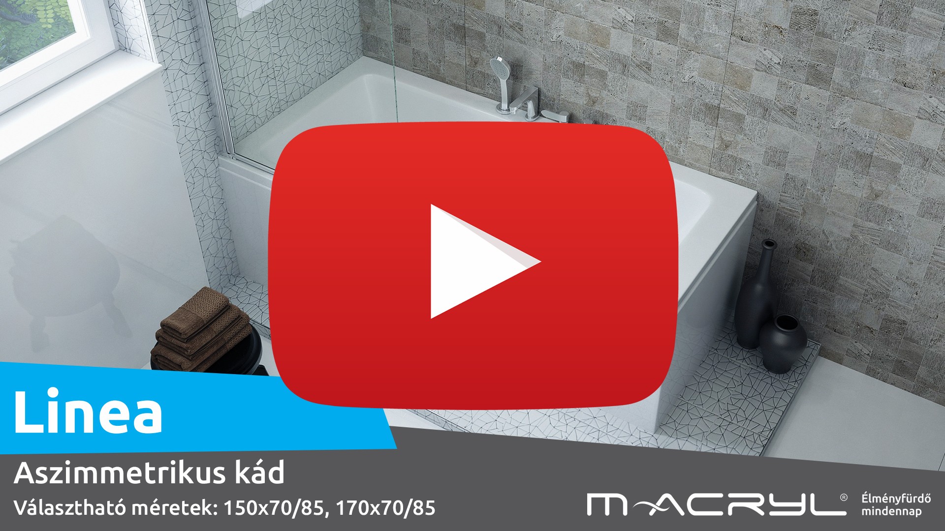 Linea aszimmetrikus akril kád 160x70/85 balos
