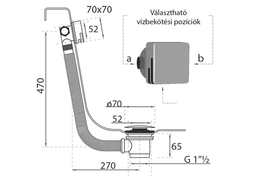 Vízfeltöltős, Click-Clack le- és túlfolyó szögletes